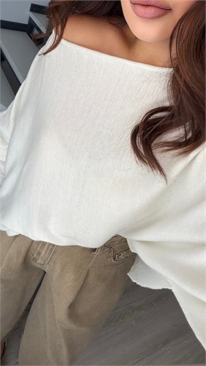 Ecru Boat Neck Waist Slit Blouse