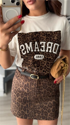 Ecru Embossed Leopard Dreams Print T-Shirt