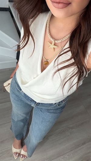 Ecru Lyocell Blend Double-Breasted Blouse