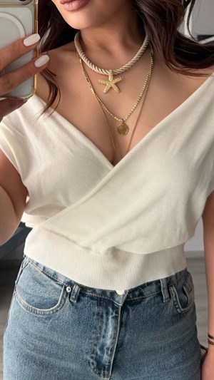 Ecru Lyocell Blend Double-Breasted Blouse