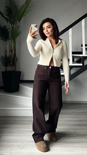 Ekru Marka Model Parmak Geçirme Detaylı Fermuarlı Triko 