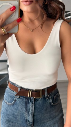 Ecru Open-Back Wide-Strap Blouse