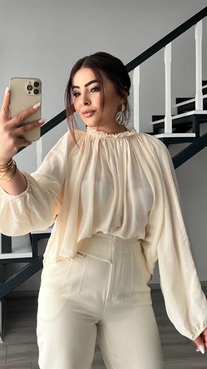Off-white gathered chiffon blouse