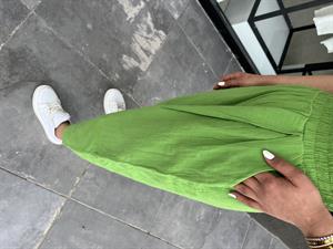 Fıstık Yeşili Beli Lastikli Piliseli Müslin Pantolon 