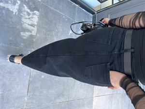 Füme Denim Midi Boy Yırtmaçlı Etek