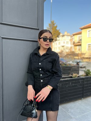 Füme Denim Mini Elbise