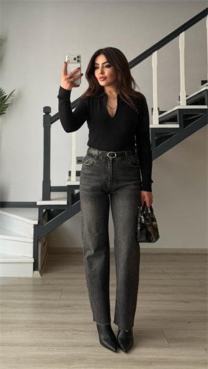 Füme Yıkamalı Kemerli Likralı Straight Jean
