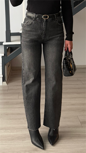 Füme Yıkamalı Kemerli Likralı Straight Jean
