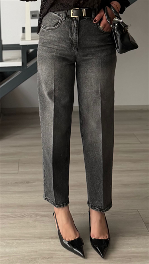 Füme Yıkamalı Kemerli Skater Jean