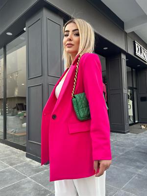 Fuşya Atlas Kumaş Tek Düğme Blazer 