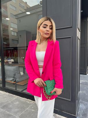Fuşya Atlas Kumaş Tek Düğme Blazer 
