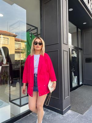 Fuşya Büyük Cepli Kanvas Ceket