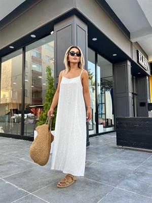 Gofre Astarlı İp Askılı Elbise 