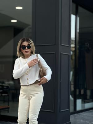 Gold Cardigan with Heart Button Detail