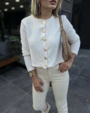 Gold Cardigan with Heart Button Detail