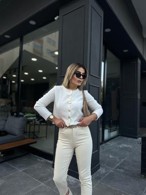 Gold Cardigan with Heart Button Detail