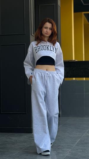 Gri BROOKLYN Baskılı Eşofman Takım