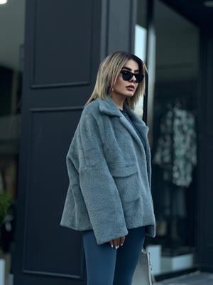 Gri Büyük Cepli Peluş Kürk