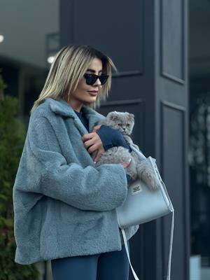 Gri Büyük Cepli Peluş Kürk