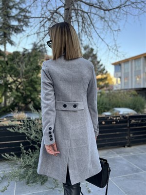 Gri Çizgili Midi Boy Kaban