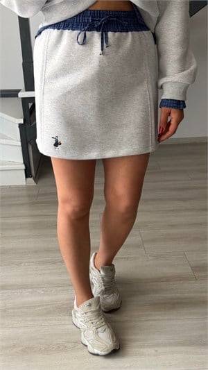 Grey Shirt Detailed Sweatshirt & Skirt Set