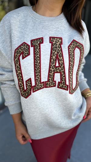 Gri Kabartmalı CIAO Baskılı Sweatshirt 
