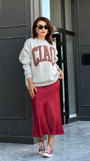 Gri Kabartmalı CIAO Baskılı Sweatshirt 