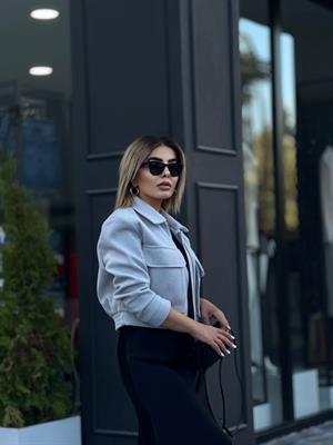 Gri Kapak Cepli Kaşe Ceket 