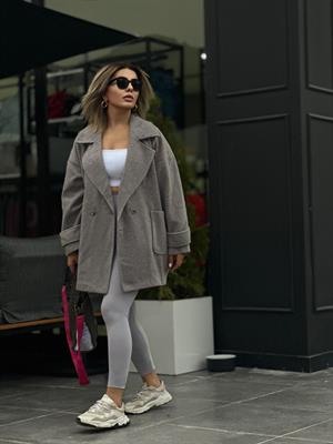 Gri Kaşmir Doku Oversize Kaban 