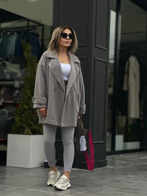 Gri Kaşmir Doku Oversize Kaban 