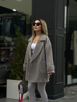 Gri Kaşmir Doku Oversize Kaban 