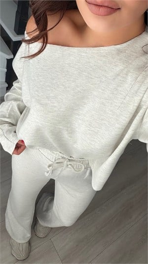 Grey Melange Boat Neck Modal Set