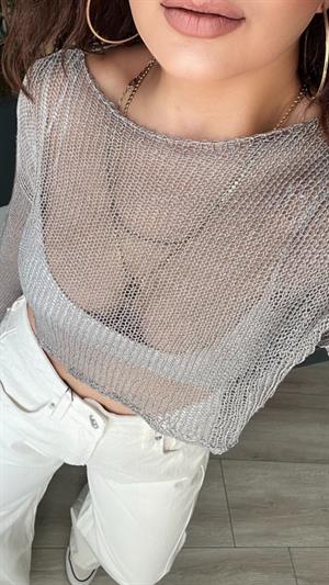 Gri Merserize Crop Bluz
