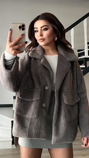 Gri Premium Peluş Mont