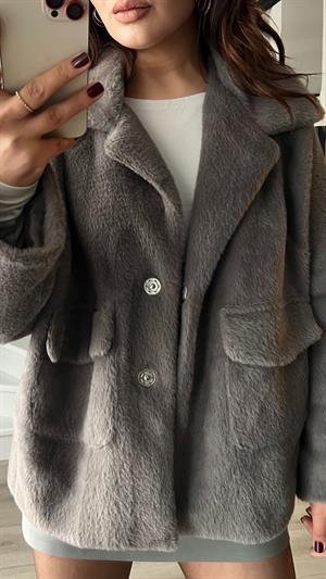 Gri Premium Peluş Mont