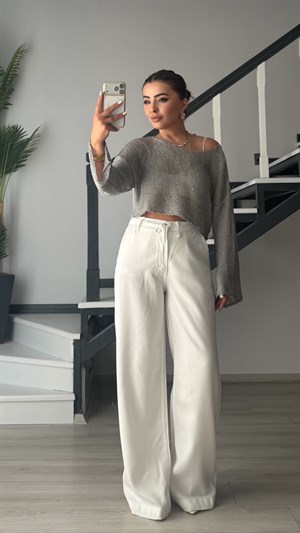 Grey Sequin Oversized Knit Blouse