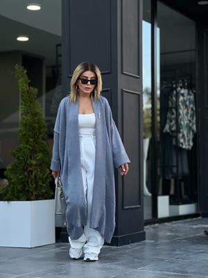 كارديجان رمادي محبوك بياقة شال