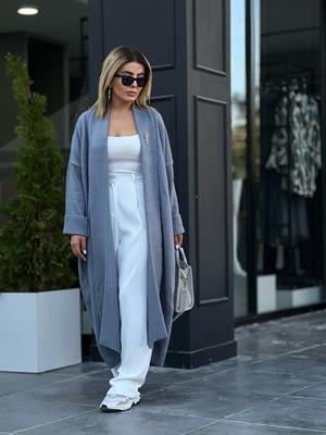 كارديجان رمادي محبوك بياقة شال