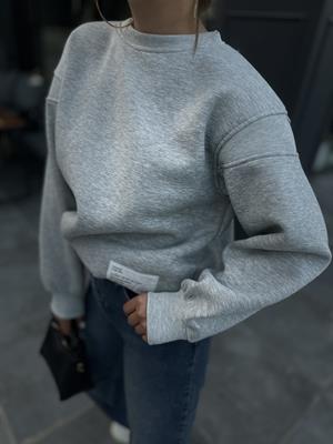 Gri Sırt Fermuar Detaylı Sweatshirt 