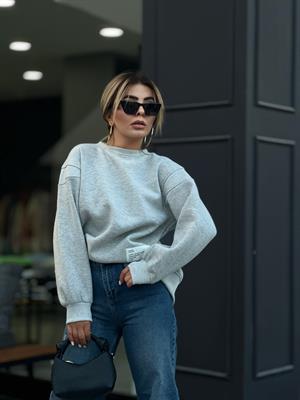 Gri Sırt Fermuar Detaylı Sweatshirt 