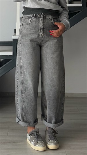 Washed Grey Double-Stitched Side Baggy Jeans
