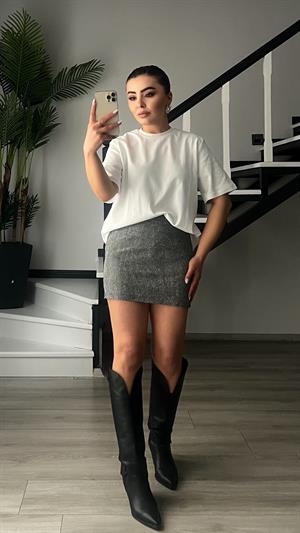 Gümüş Simli Şort Astarlı Mini Etek