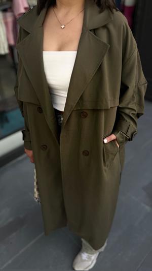Haki %100 pamuk Tensel Doku Oversize Trençkot