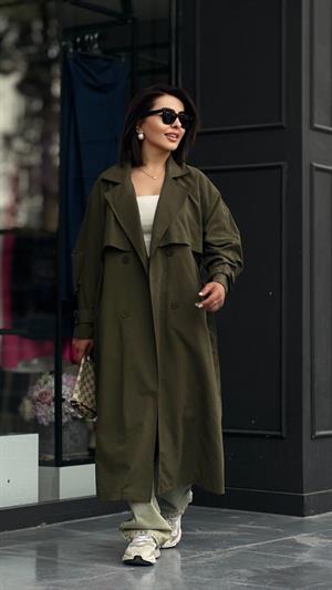 Haki %100 pamuk Tensel Doku Oversize Trençkot