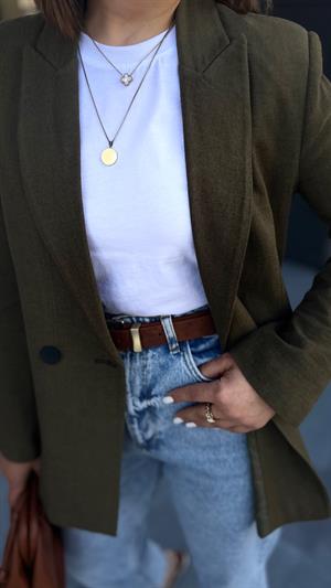 Haki Keten Blazer Ceket 