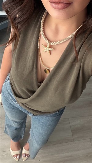 Khaki Lyocell Blend Double-Breasted Blouse