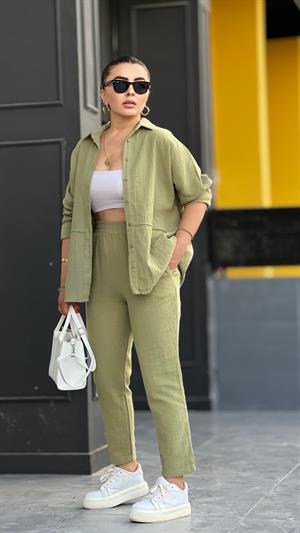 Khaki Muslin Fabric Set