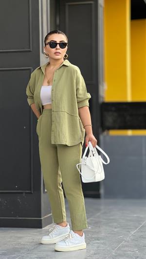 Khaki Muslin Fabric Set