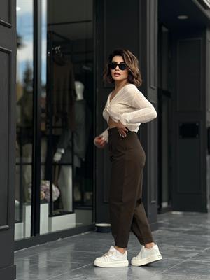 Haki Paça Çıtçıtlı Slouchy Pantolon