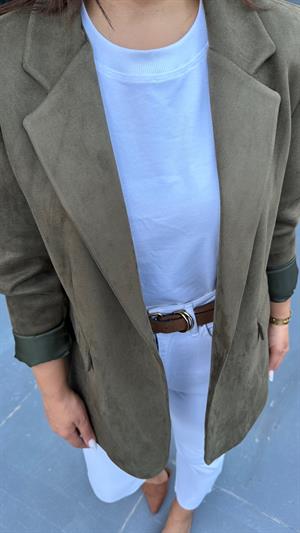 Haki Premium Tek Düğme Süet Blazer Ceket
